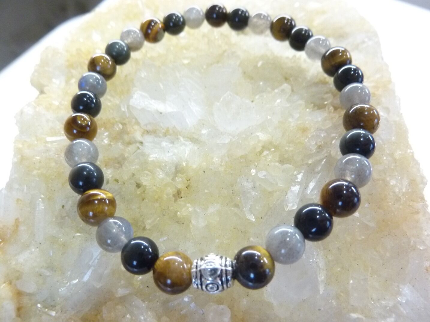 Bracelet oeil de tigre-labradorite-obsidienne oeil céleste