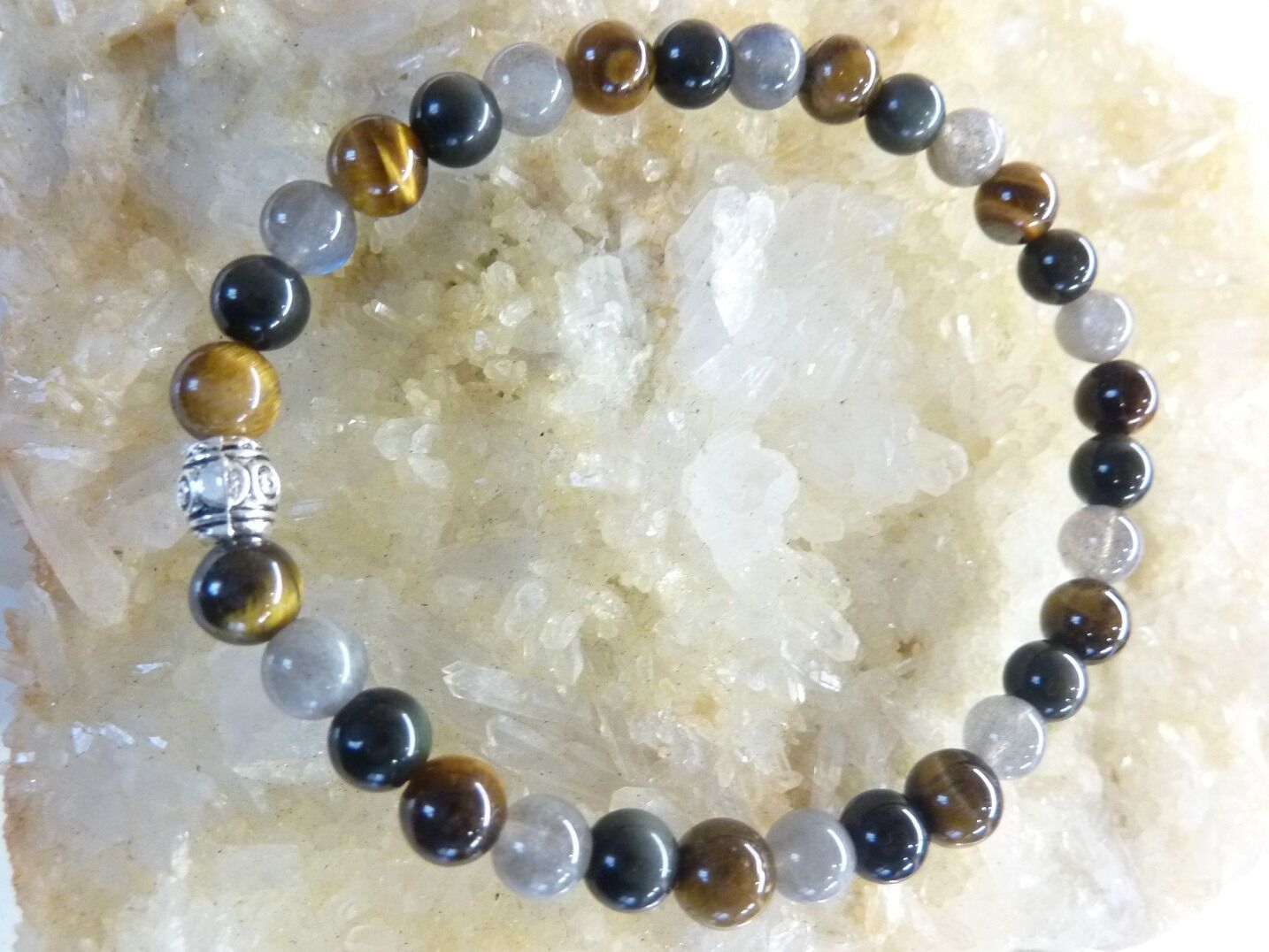 Bracelet oeil de tigre-labradorite-obsidienne oeil céleste