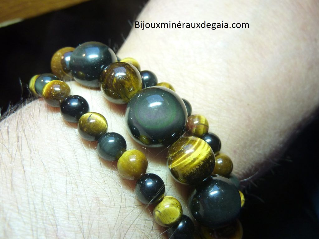 Bracelet-Collier Obsidienne Oeil céleste-Oeil de tigre