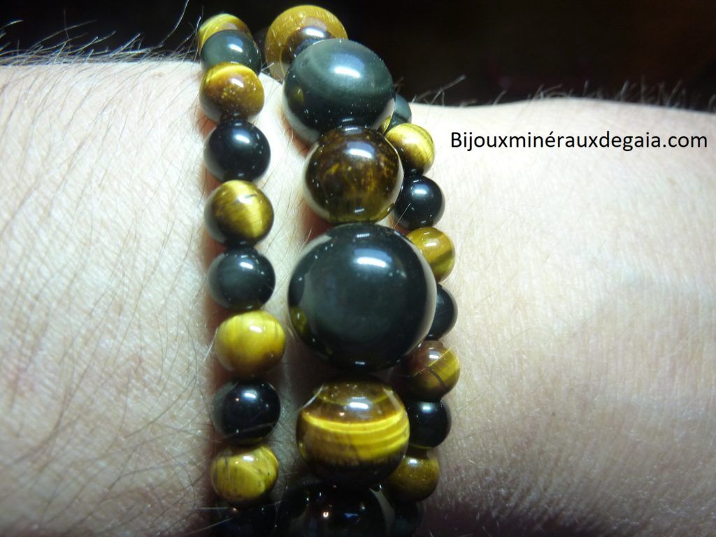 Bracelet-Collier Obsidienne Oeil céleste-Oeil de tigre