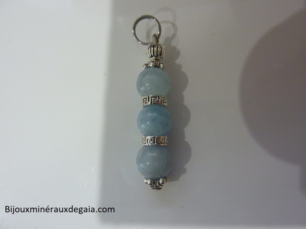 Pendentif Aigue marine-Perles rondes 8 mm