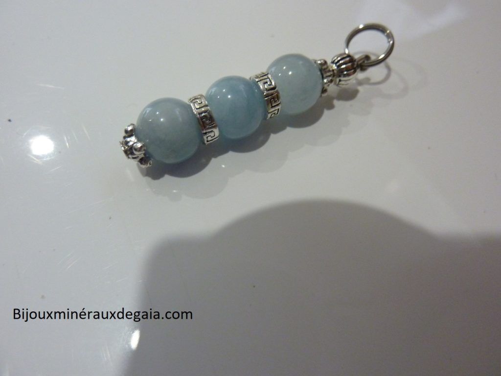 Pendentif Aigue marine-Perles rondes 8 mm