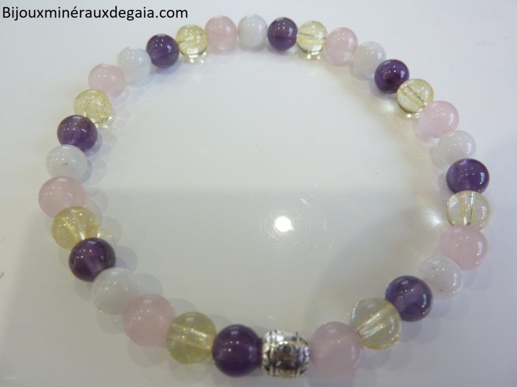 Bracelet citrine-pierre de lune-améthyste-quartz rose joie tendresse intuition
