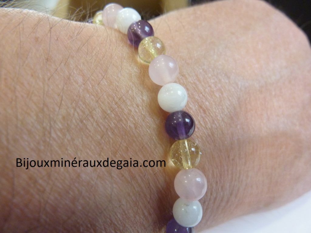 Bracelet citrine-pierre de lune-améthyste-quartz rose joie tendresse intuition