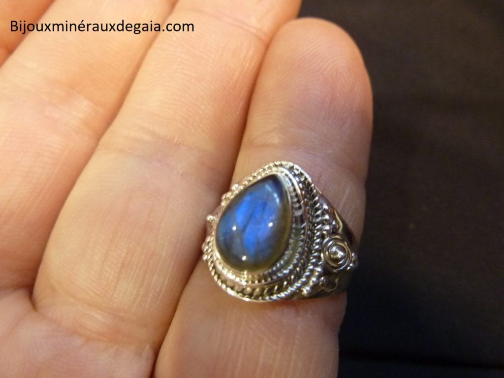 Bague Labradorite monture argent 925 taille 54 ref 4729