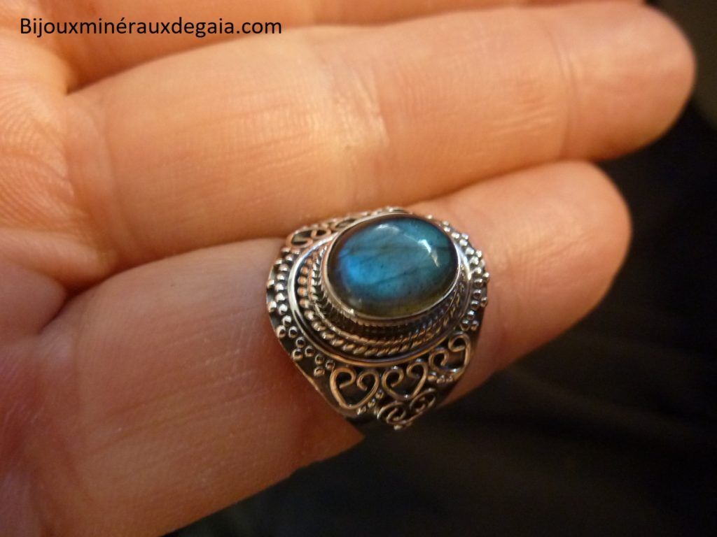 Bague Labradorite monture argent 925 taille 55 ref 9108