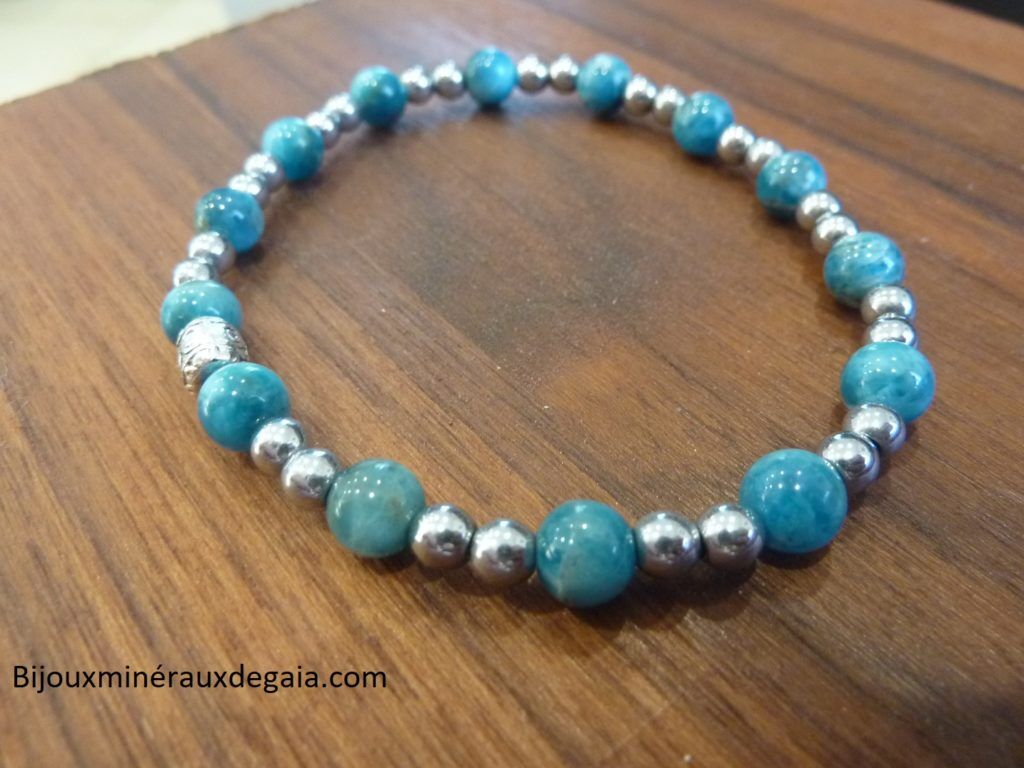 Bracelet Apatite-Hématite-perles rondes 6-4 mm