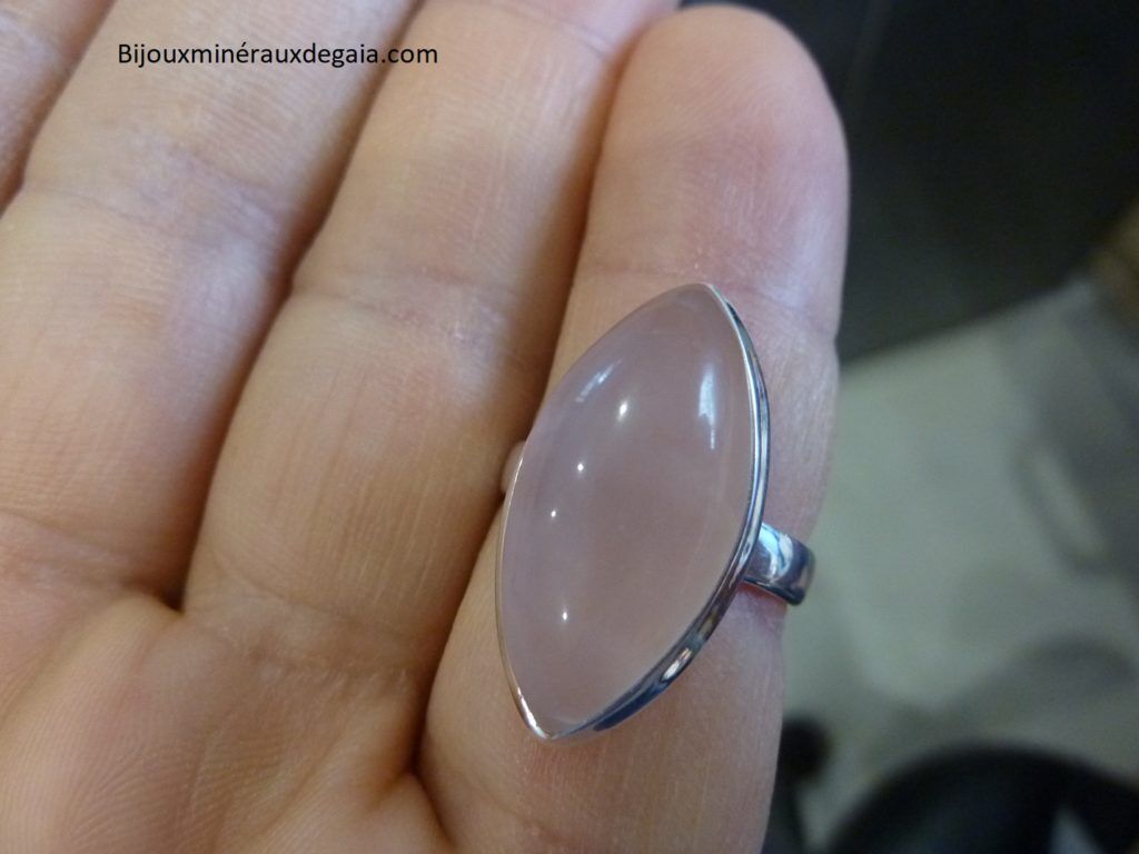 Bague quartz rose monture argent 925 taille 55 1/4 ref 3815