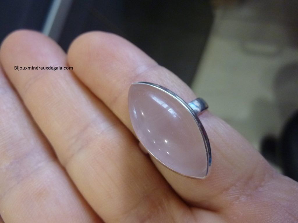 Bague quartz rose monture argent 925 taille 55 1/4 ref 3815