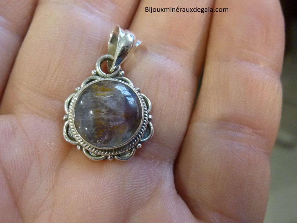 Pendentif Cacoxénite super seven très rare Monture argent 925 Ref 1654