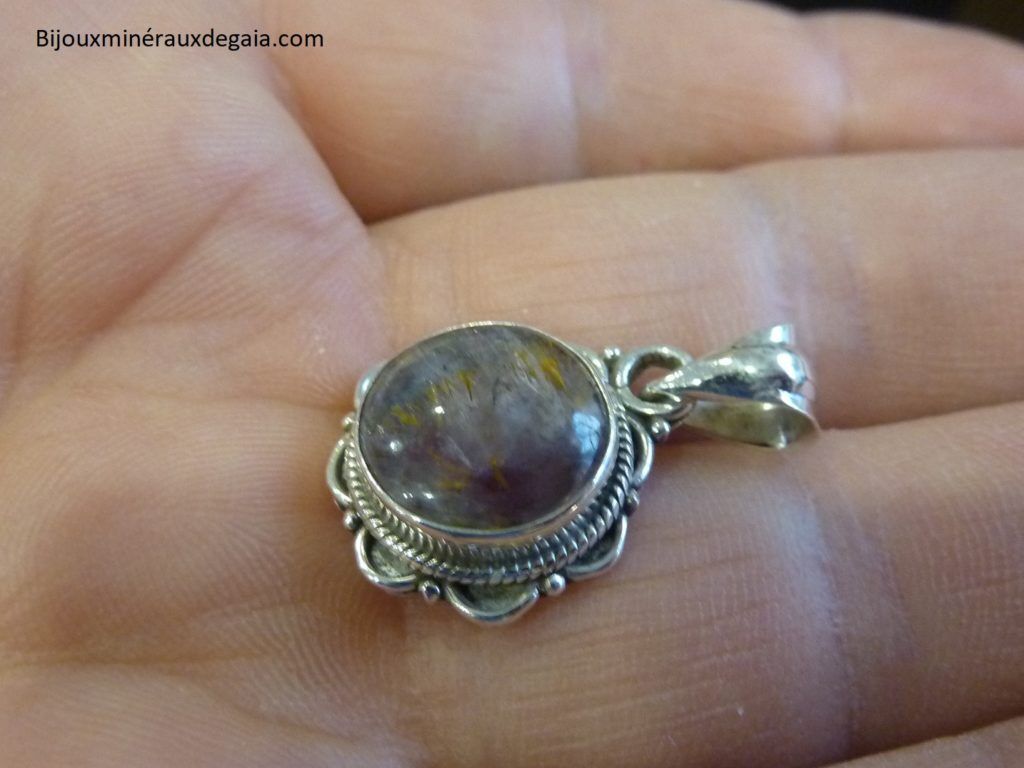 Pendentif Cacoxénite super seven très rare Monture argent 925 Ref 1654