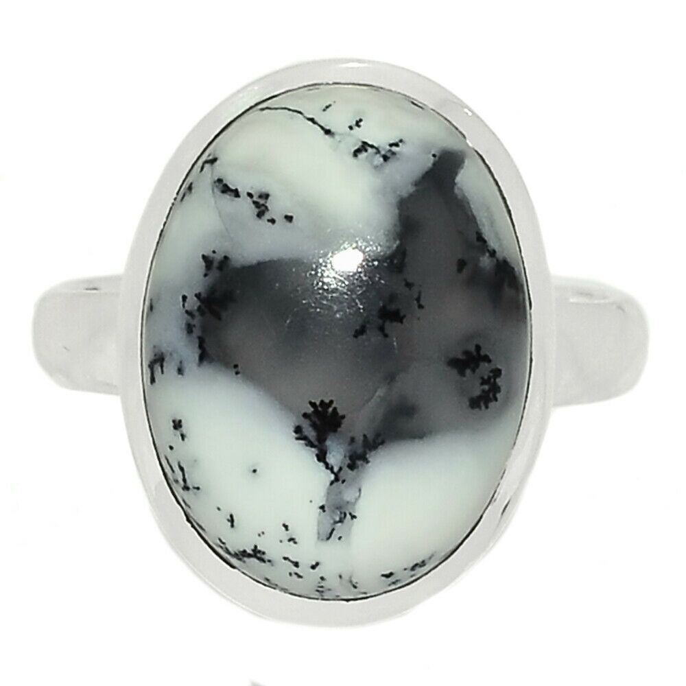 Bague Merlinite opale dentritique Monture argent 925 Taille 55 1/4 REF 7386