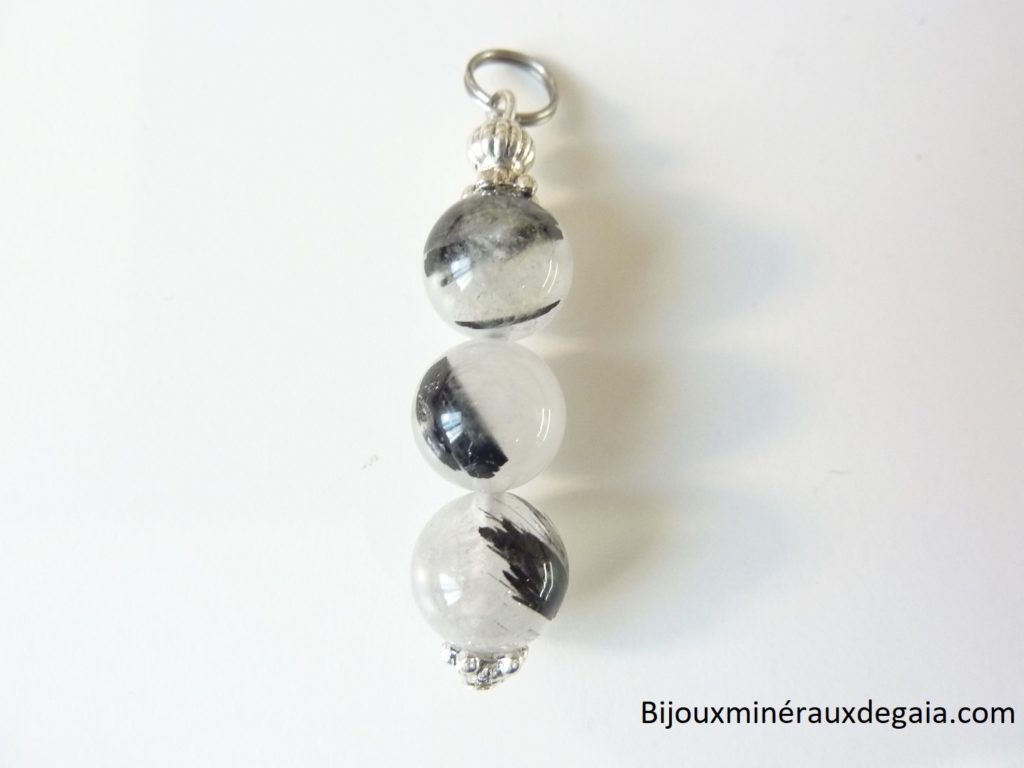 Pendentif Quartz tourmaliné -perles rondes 10 mm