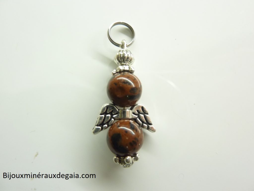 Pendentif obsidienne Acajou ange perles 8 mm