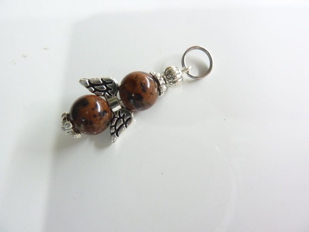 Pendentif obsidienne Acajou ange perles 8 mm