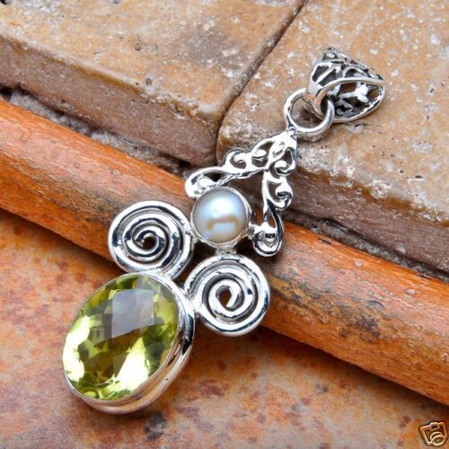 Pendentif citrine et perle de culture monture argent 925 Ref 1790