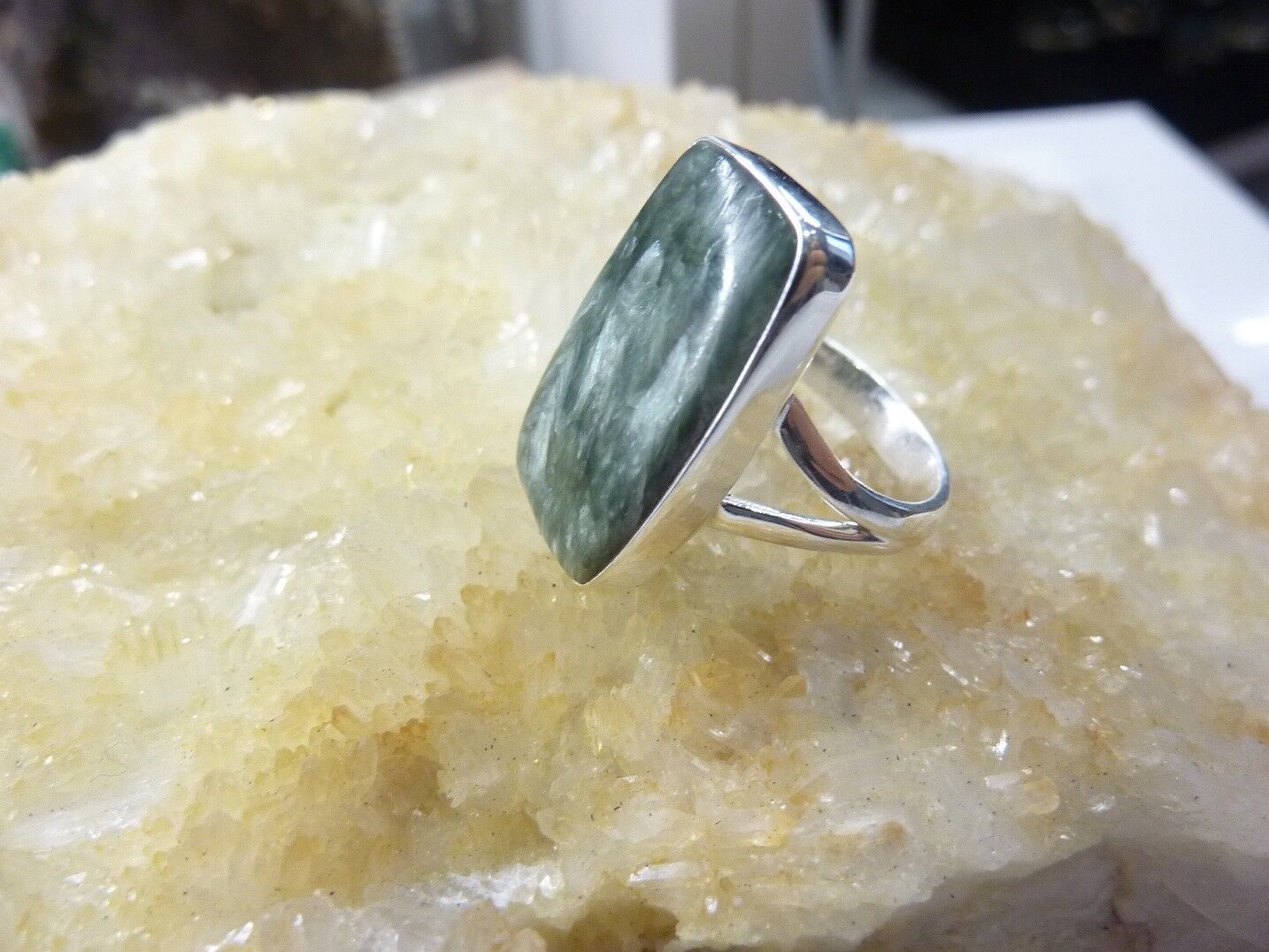 Bague séraphinite taille 55 monture argent 925 ref 6345