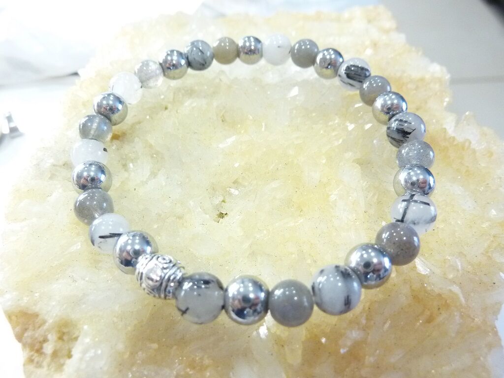 Bracelet Hématite-labradorite-quartz tourmaliné
