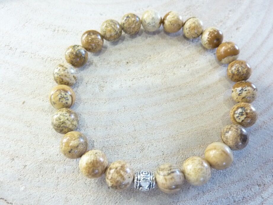 Bracelet Jaspe paysage - Perles rondes 8 mm