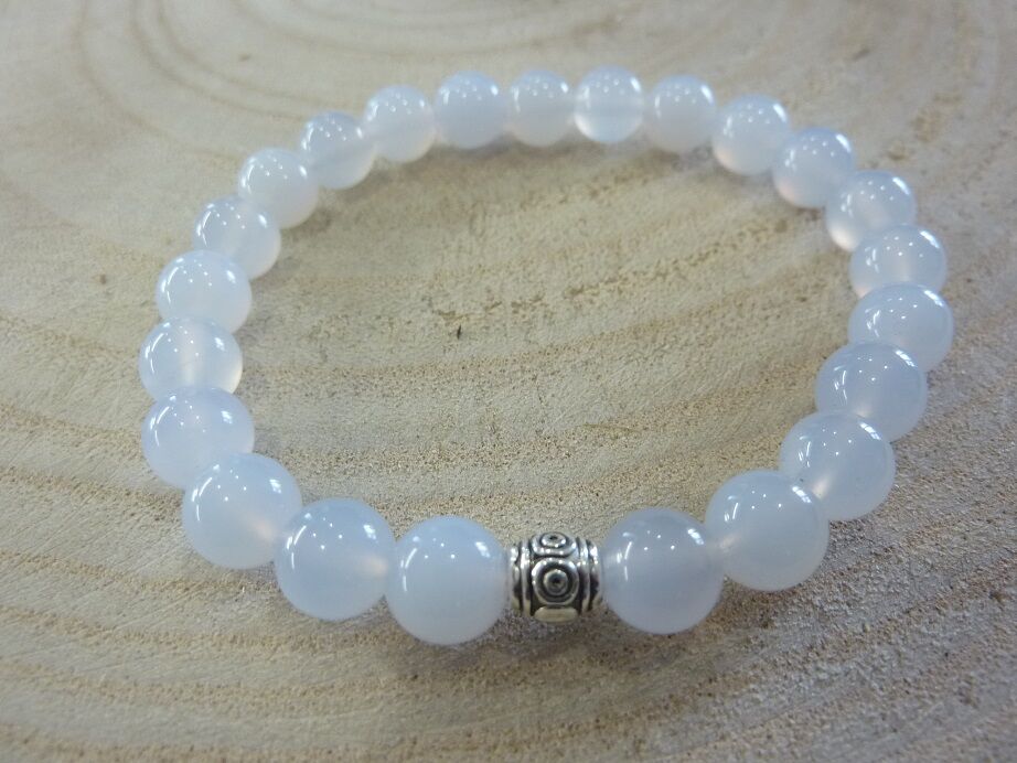 Bracelet Calcédoine Bleue - Perles rondes 8 mm
