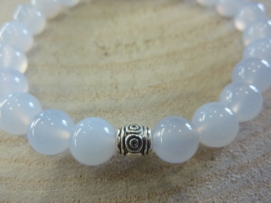 Bracelet Calcédoine Bleue - Perles rondes 8 mm