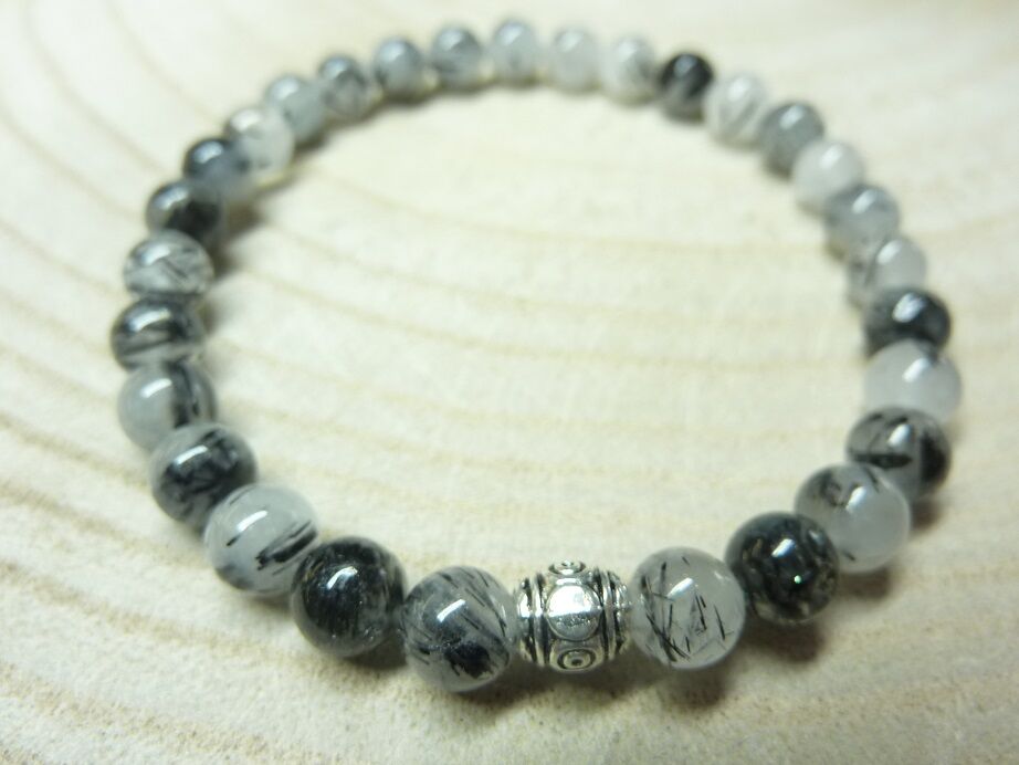 Bracelet Quartz tourmaliné - perles rondes 6 mm