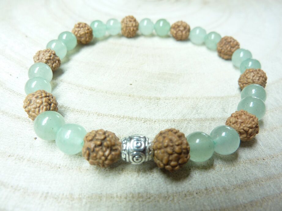 Bracelet Rudraksha-Aventurine verte - Perles 8-6 mm
