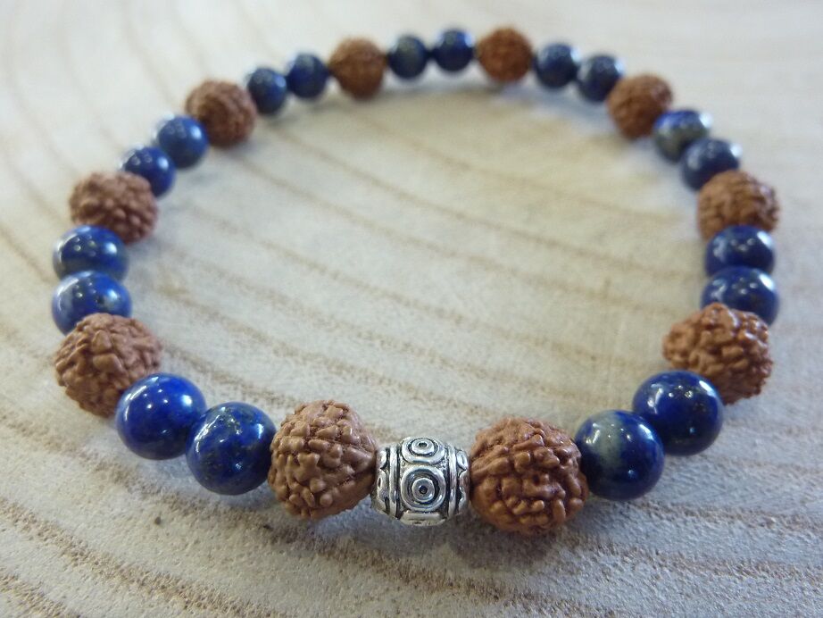Bracelet Rudraksha-Lapis lazuli-Turquoise - Perles 8-6 mm