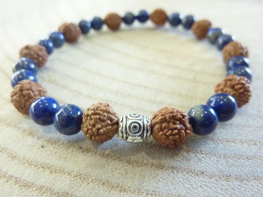 Bracelet Rudraksha-Lapis lazuli-Turquoise - Perles 8-6 mm