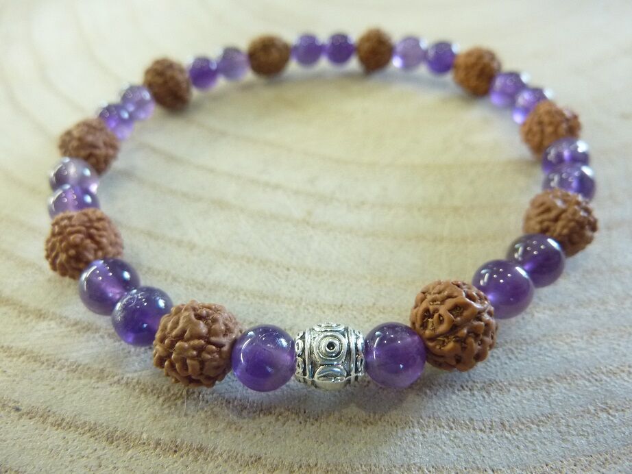 Bracelet Rudraksha-Améthyste - Perles 8-6 mm
