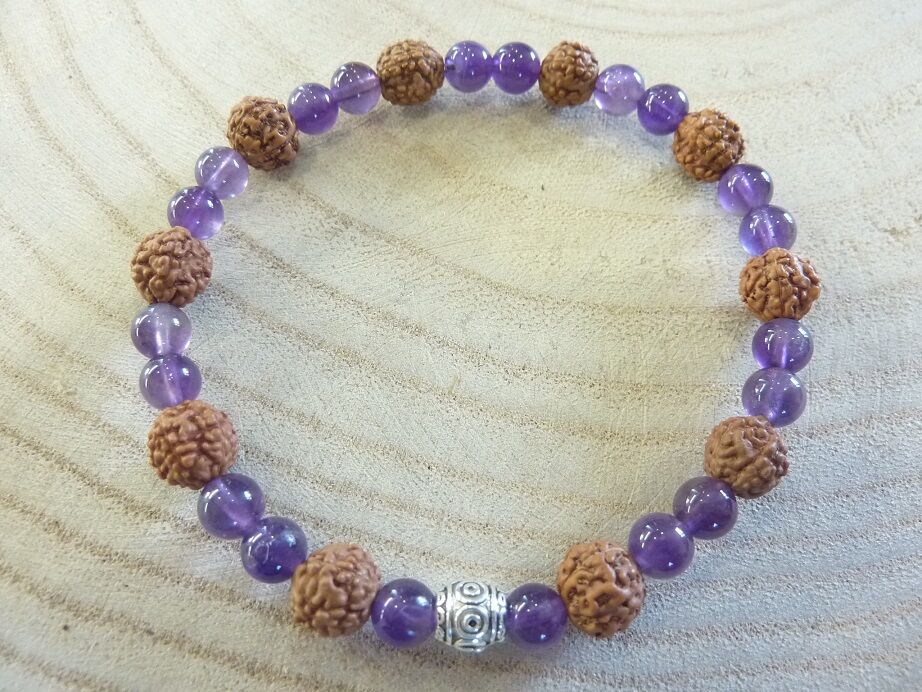 Bracelet Rudraksha-Améthyste - Perles 8-6 mm