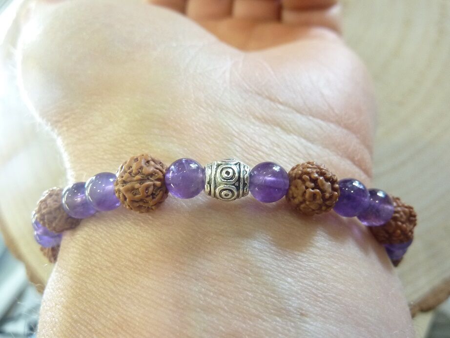 Bracelet Rudraksha-Améthyste - Perles 8-6 mm