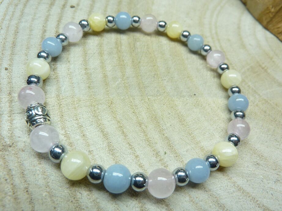 Bracelet Quartz rose-Hématite-Calcite orange-Angélite