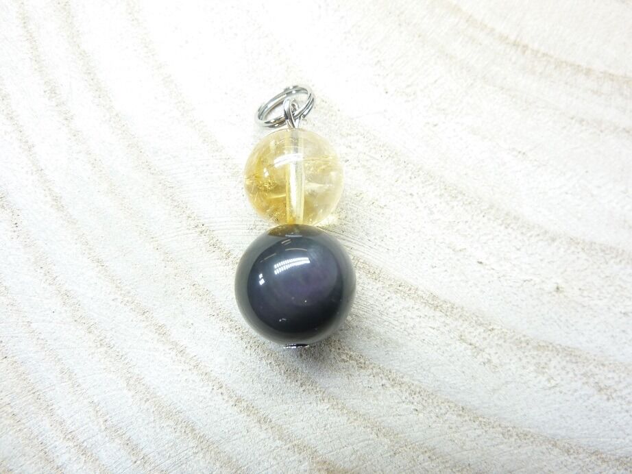 Pendentif obsidienne oeil céleste-citrine
