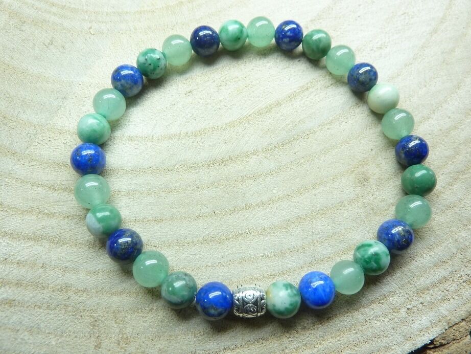 Bracelet Jade vert-aventurine-lapis lazuli - Perles rondes 6 mm
