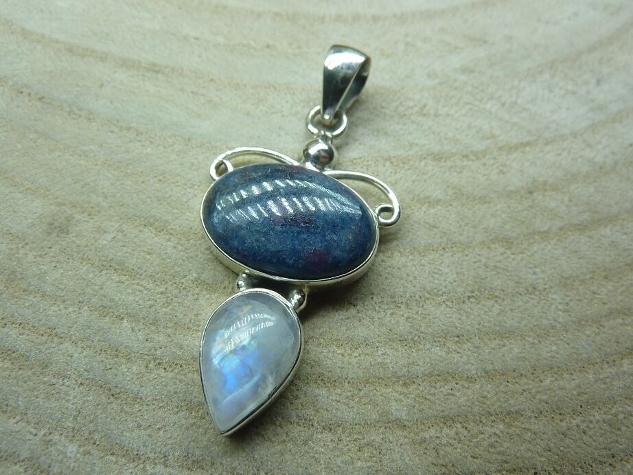 Pendentif Pierre de lune-Jaspe héliotrope argent 925 Ref 0712