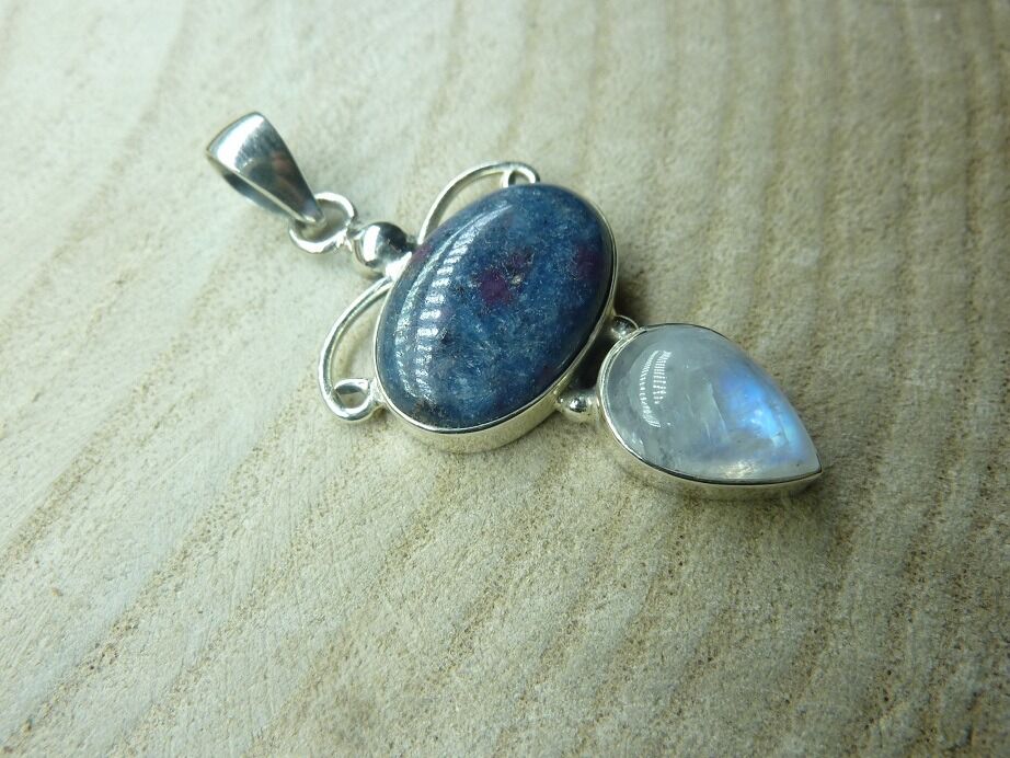 Pendentif Pierre de lune-Jaspe héliotrope argent 925 Ref 0712