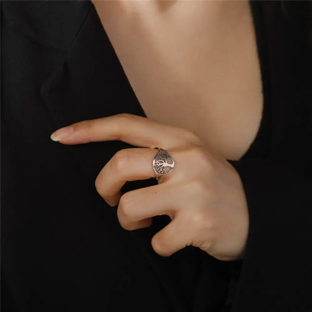 Bague arbre de vie réglable argent