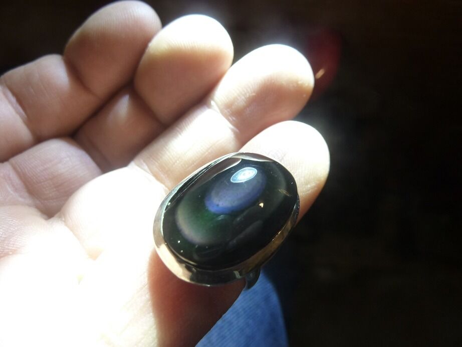Bague Obsidienne oeil céleste argent 925 taille réglable ref 1603