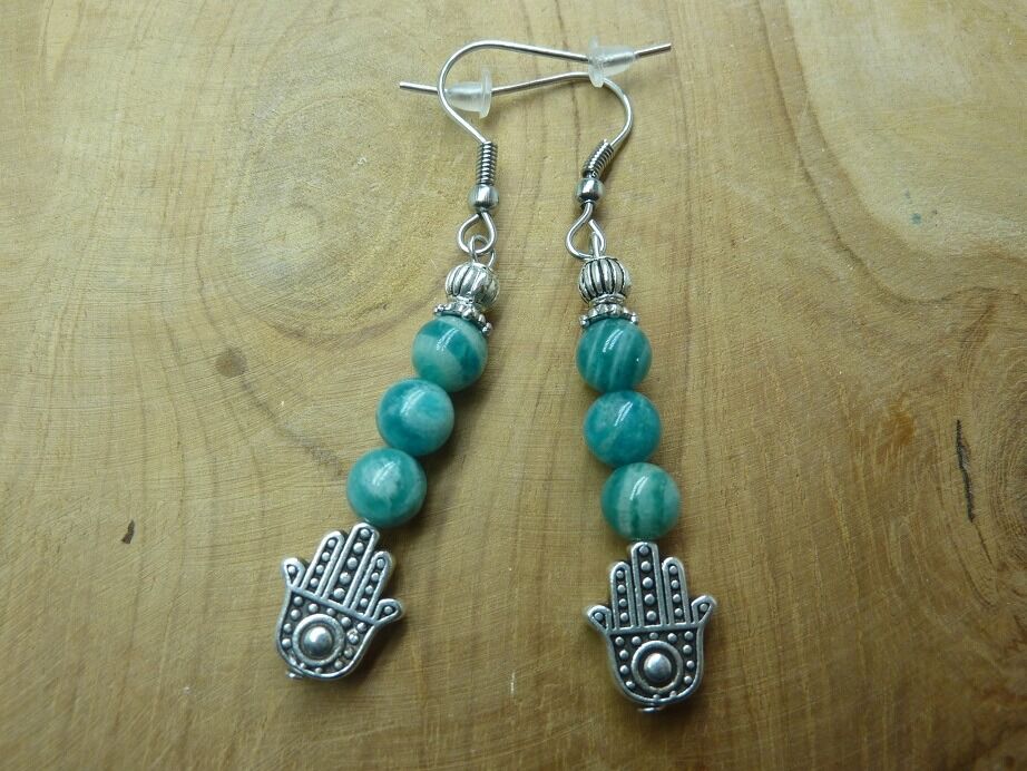 Boucles d'oreilles main de Fatma - Amazonite