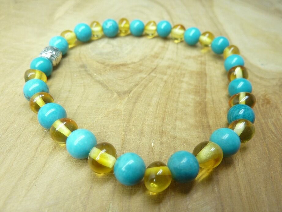 Bracelet Turquoise - Ambre miel de la Baltique