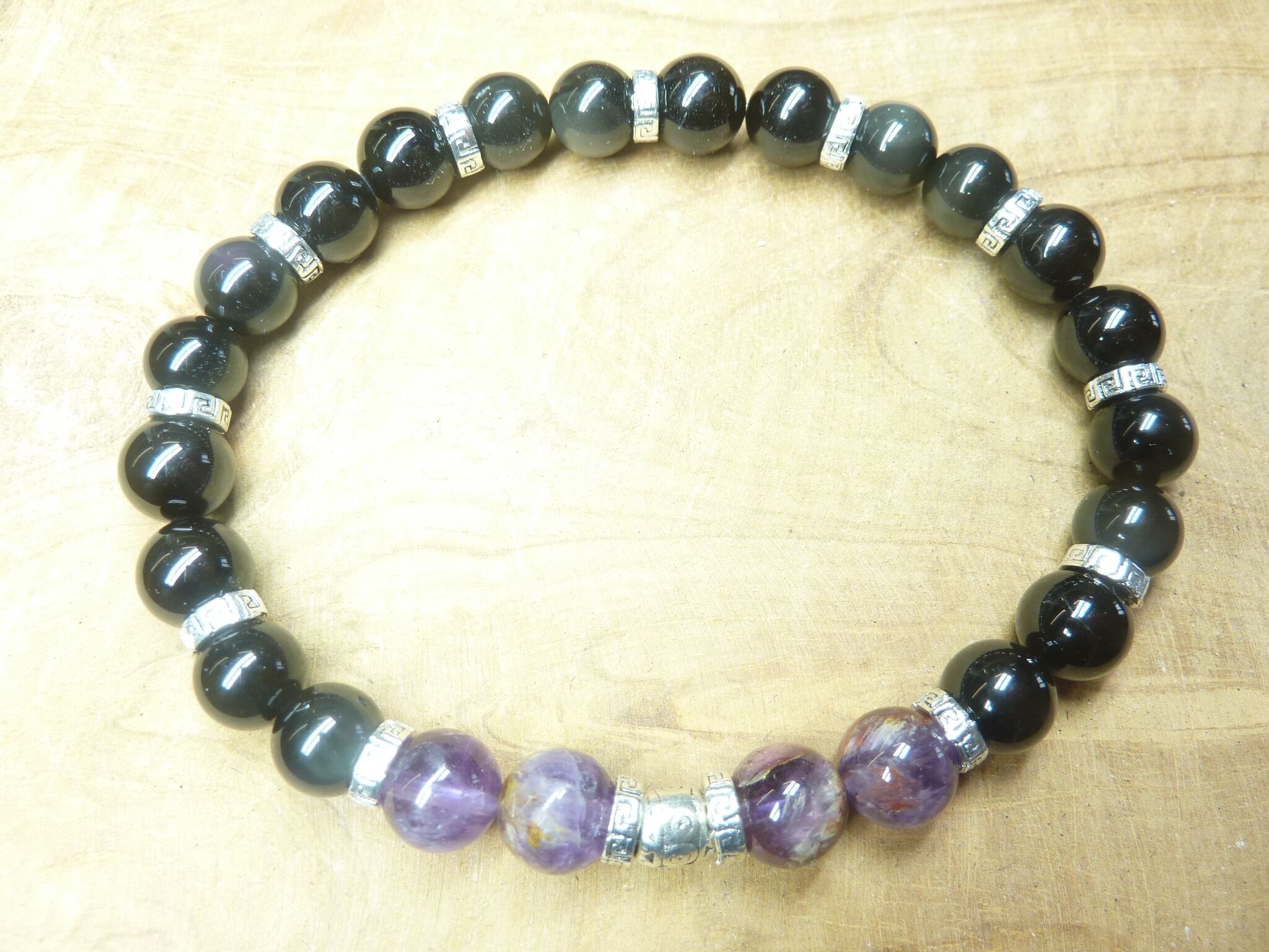 Bracelet Spinelle noire-Obsidienne oeil céleste-Super seven