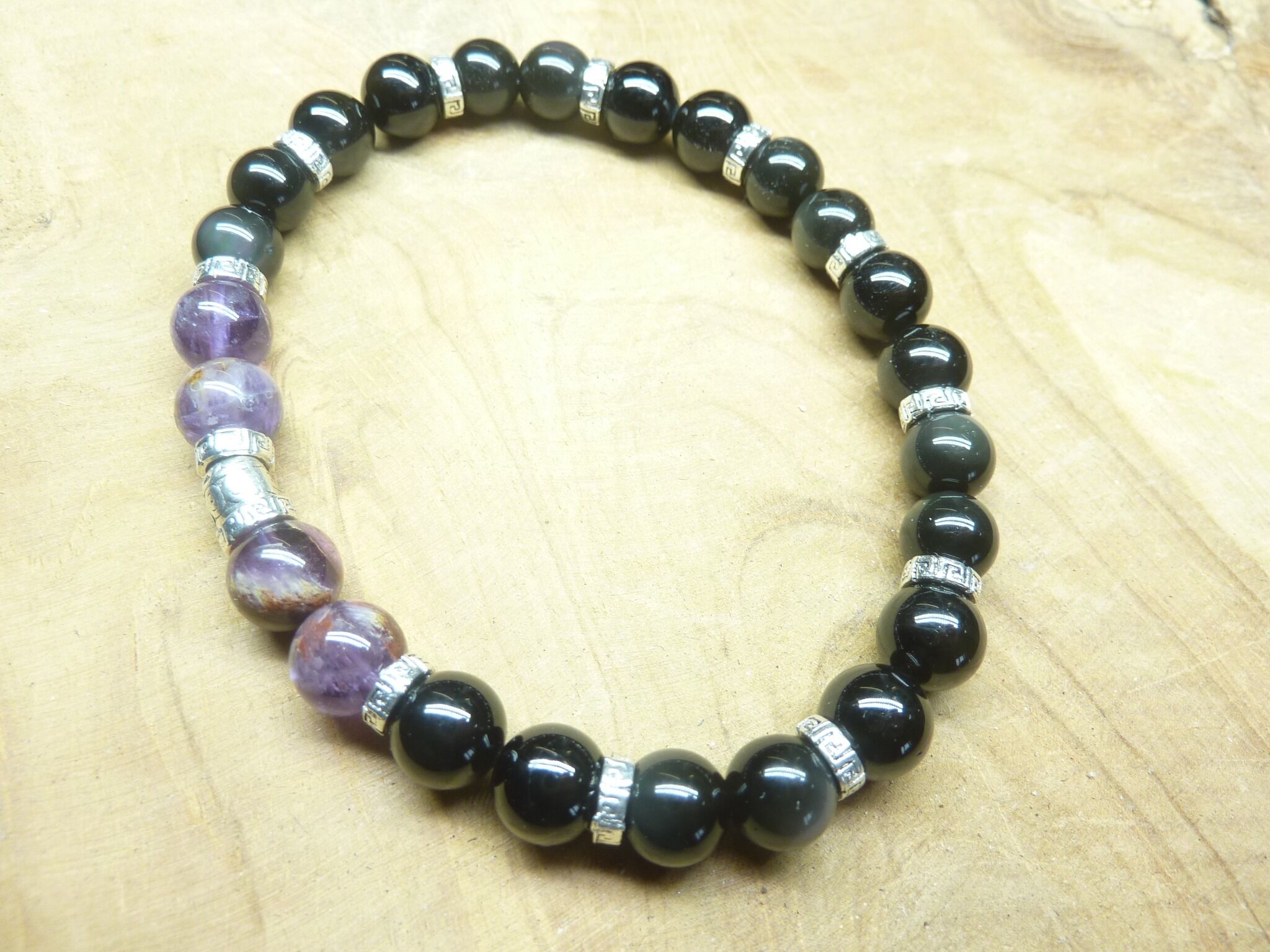 Bracelet Spinelle noire-Obsidienne oeil céleste-Super seven