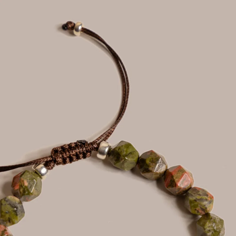 Bracelet Unakite épidote réglable perles 8 mm à facettes