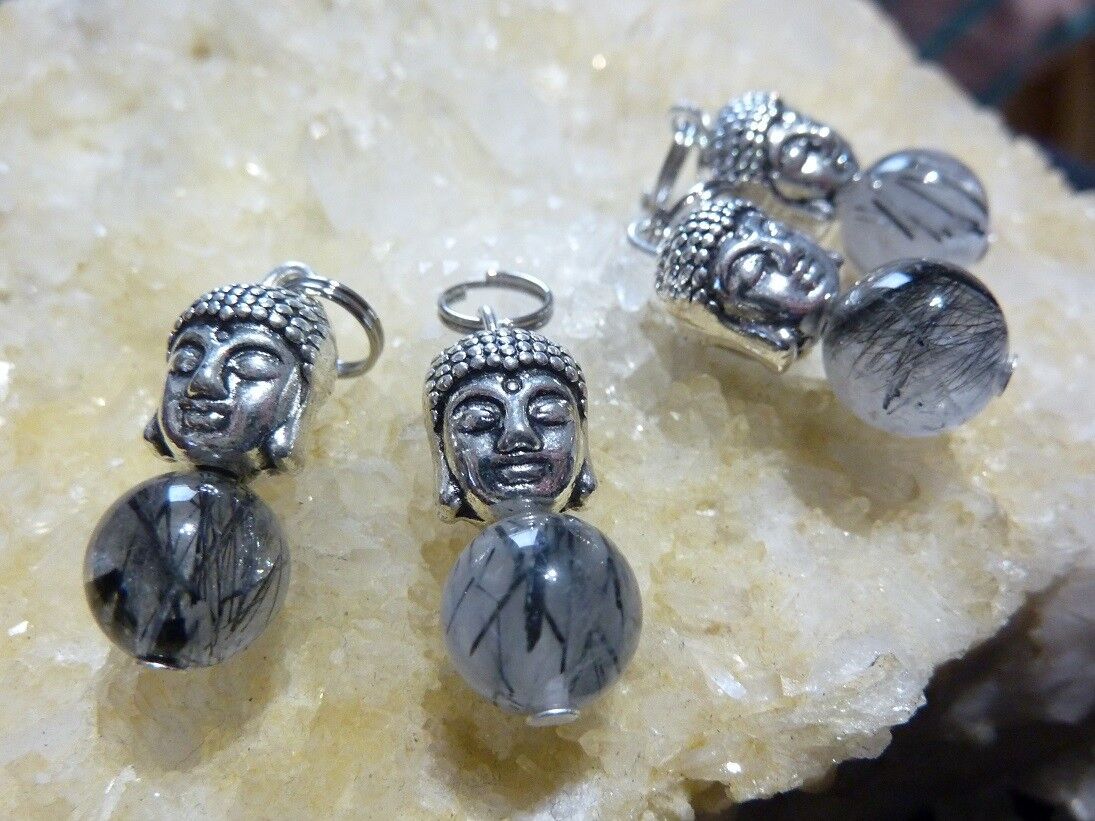 PENDENTIF BOUDDHA PROTECTION QUARTZ TOURMALINÉ 10 MM