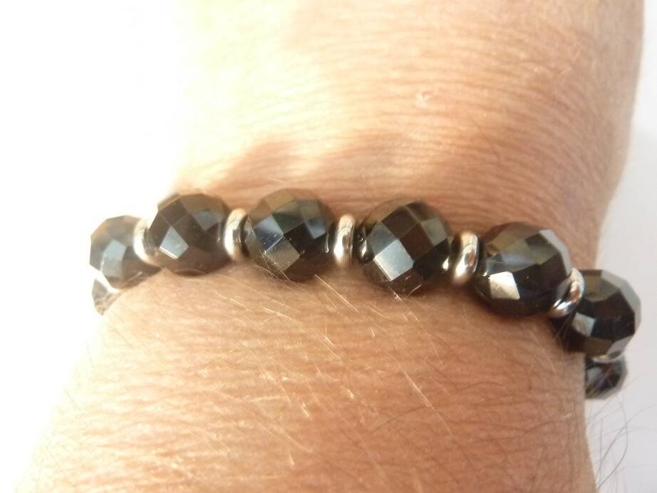 Bracelet spinelle noir qualité AA perles 10 mm à facettes – Image 3