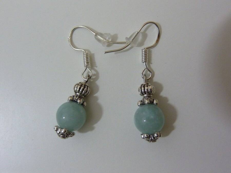 BOUCLES D'OREILLES EN AMAZONITE PERLES 8MM