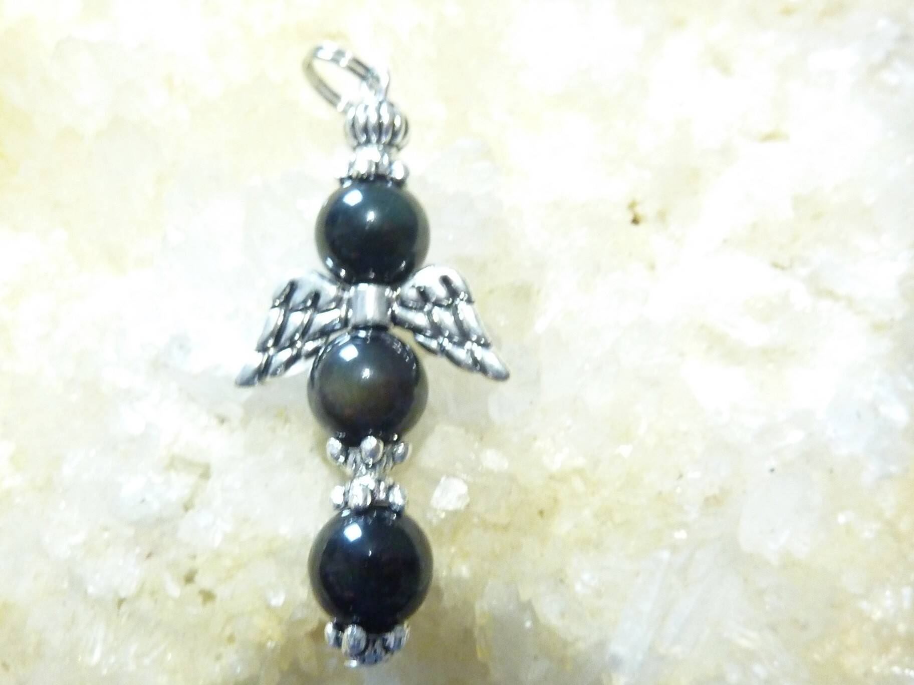 Pendentif obsidienne oeil céleste ange protecteur