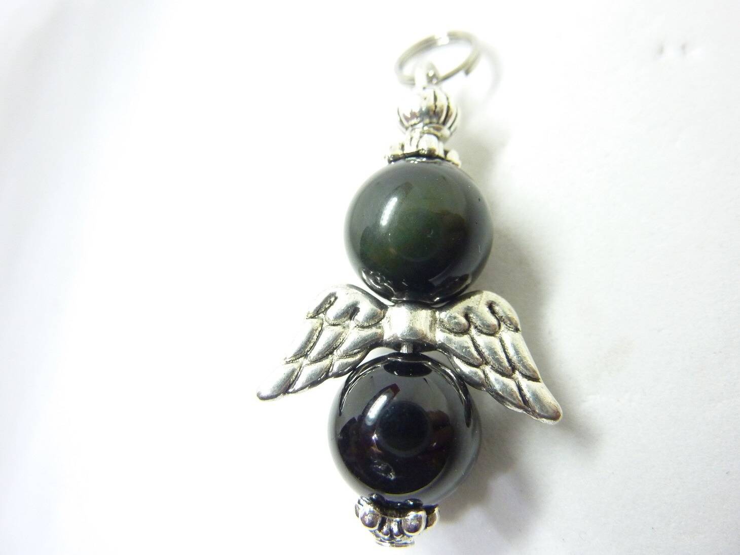 Pendentif Obsidienne oeil céleste-Spinelle noire : perles ronde 10 mm