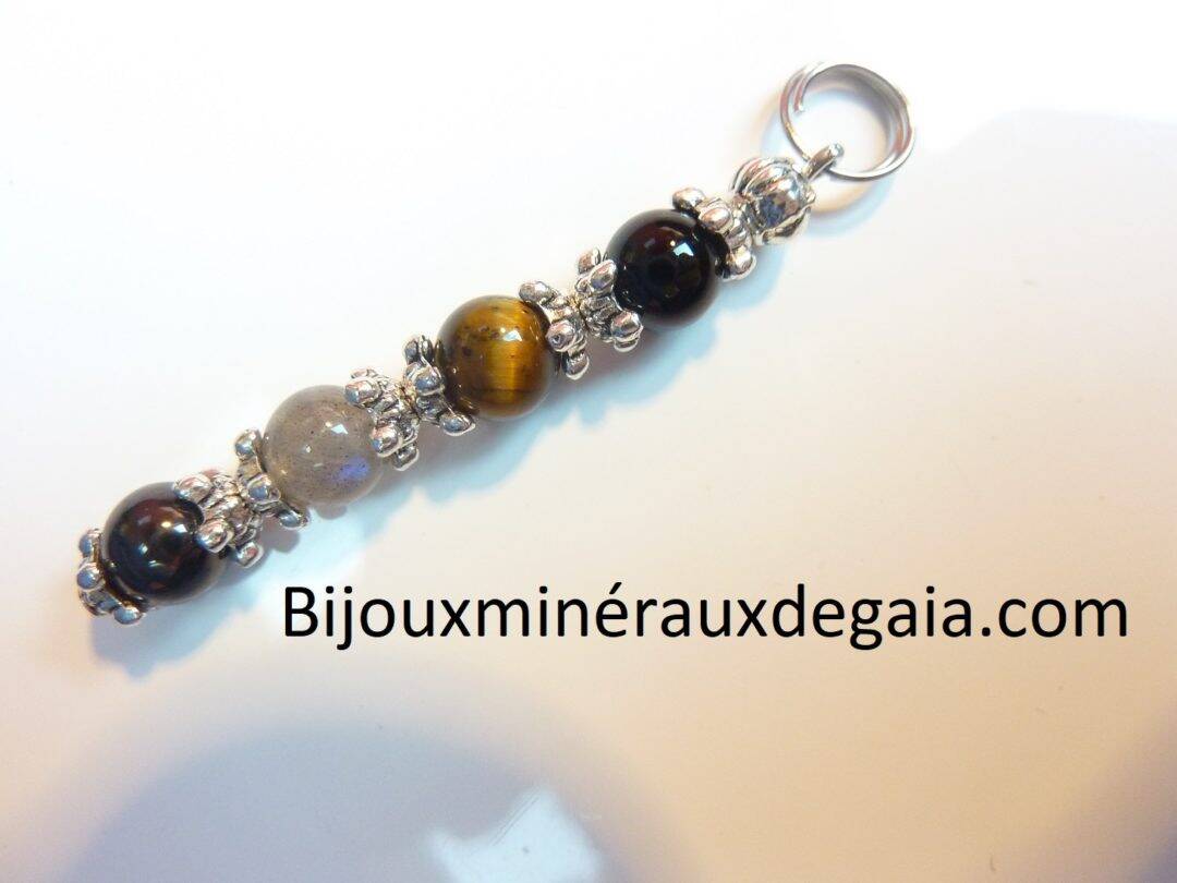 PENDENTIF OEIL DE TIGRE-LABRADORITE-TOURMALINE-SHUNGITE